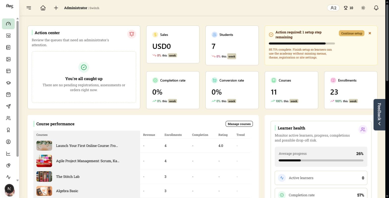 AcademyLauncher administrator dashboard and course operations