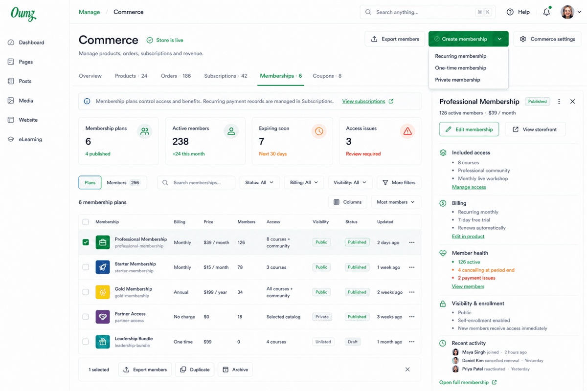 Membership and subscription management