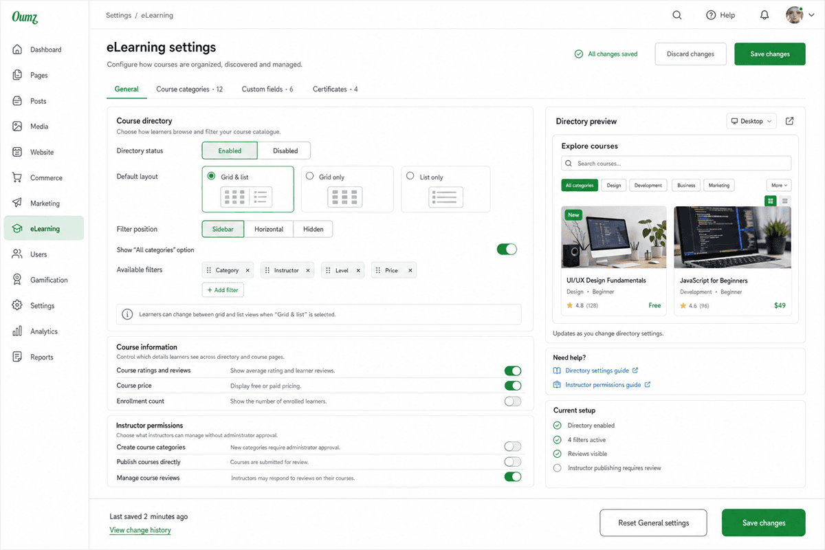 Certificate and completion configuration